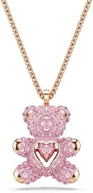 Swarovski Teddy Bear Pendant Necklace, Pink Crystals, Rose Gold-Tone Finish