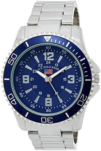 MEN'S SILVERTONE BRACELET WATCH WITH BLUE DIAL