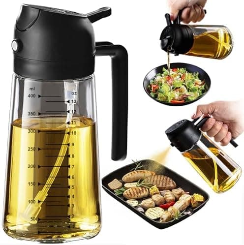 TrendPlain 16oz/470ml Glass Olive Oil Sprayer for Cooking – 2 in 1 Olive Oil Dis...